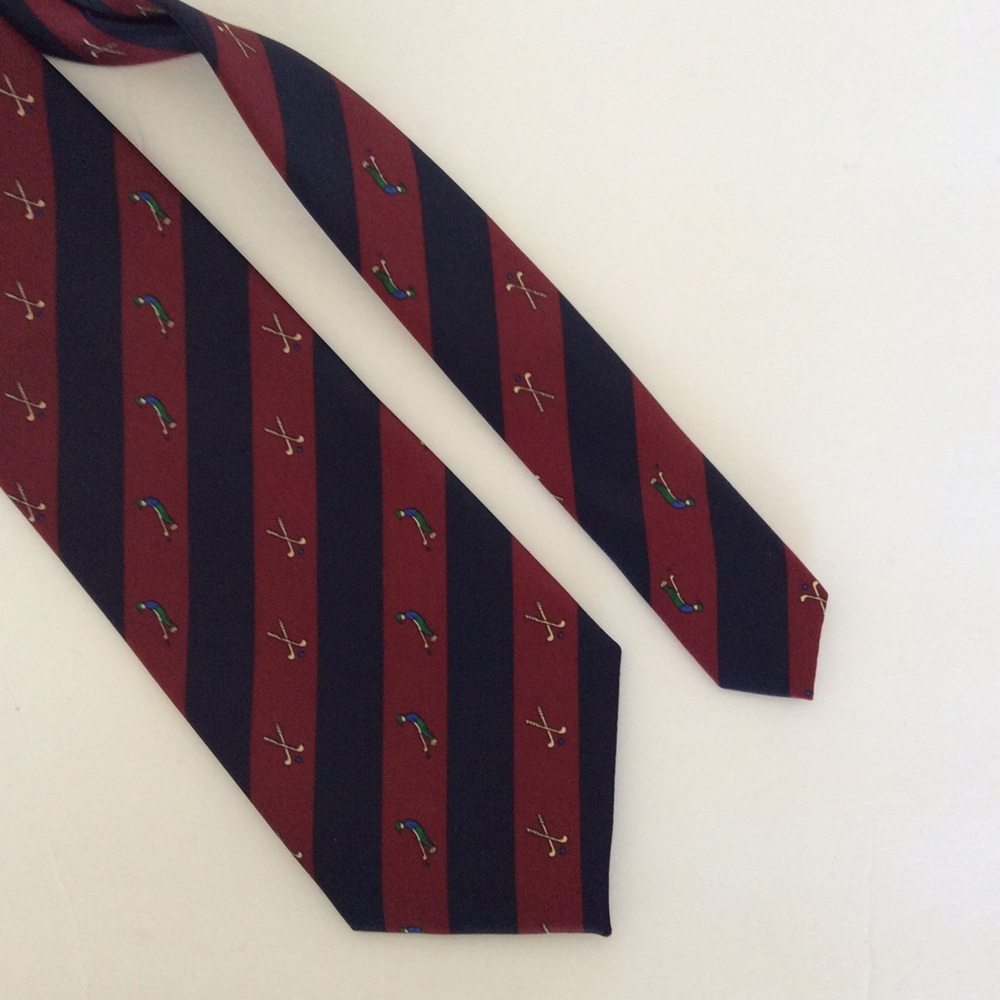VINTAGE RENE CHAGAL SILK RED STRIPED GOLFERS TIE